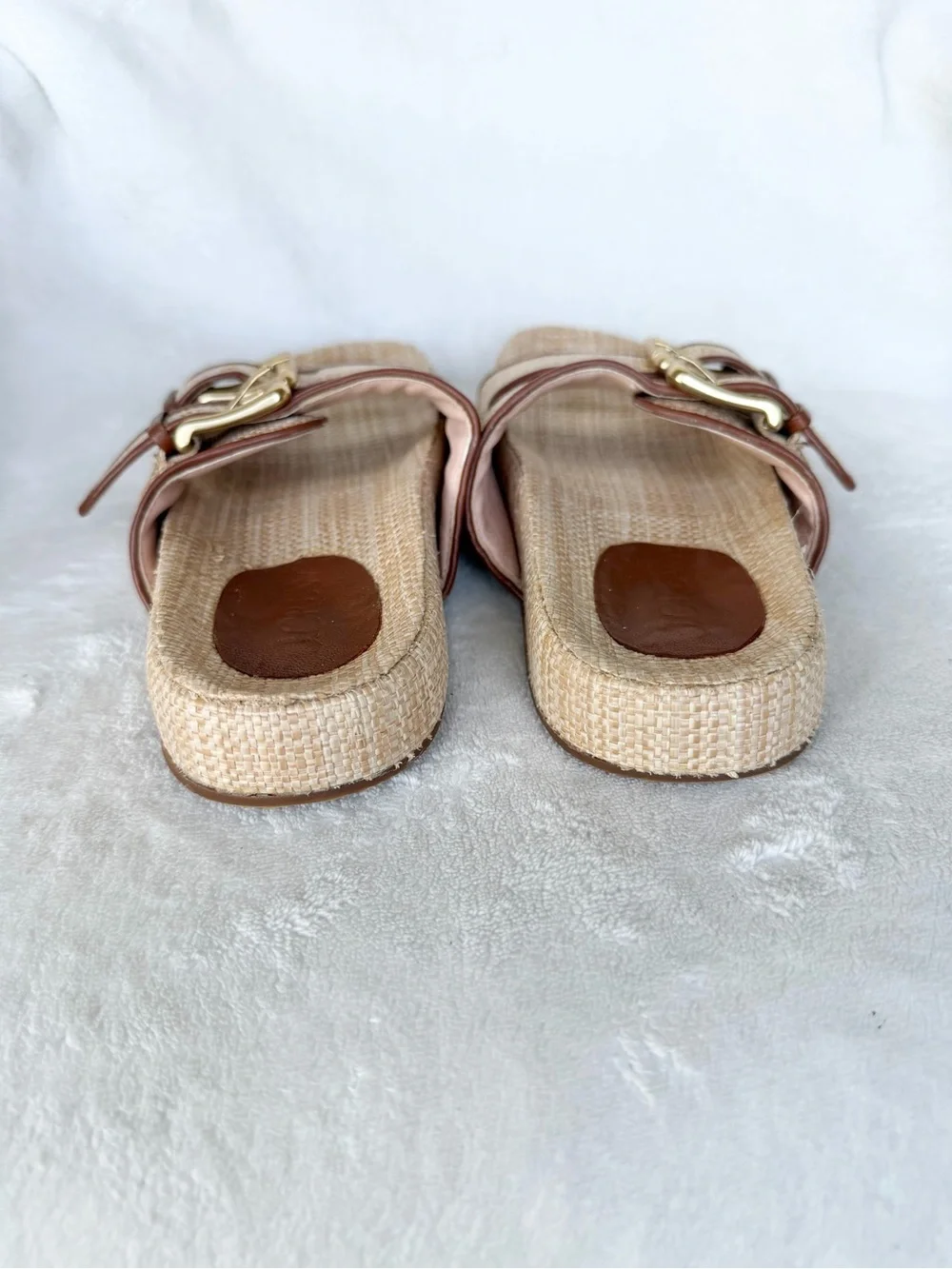 J.Crew Raffia Double Strap Buckle Slide Sandals Leather Womens 6.5Preppy  Resort